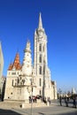 Matthias Church behind Statue of Holly Trinity in Budapest