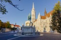 Matthias church and statue of St. Stephen in Fisherman Bastion, Budapest, Hungary Royalty Free Stock Photo