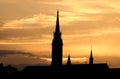 Matthias church tower sunset silhouette Budapest Royalty Free Stock Photo