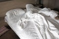 Mattress bed white sheet, duvet and pillow, messed up Royalty Free Stock Photo