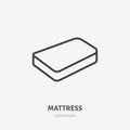 Mattress flat line icon. Bedding sign. Thin linear logo for interior store Royalty Free Stock Photo