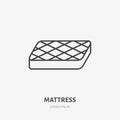 Mattress flat line icon. Bedding sign, vector illustration. Thin linear logo for interior store Royalty Free Stock Photo