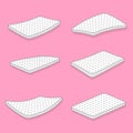 Mattress, futon or flock bed realistic mockups set. Top, side, three quater view. Large, rectangular pad for supporting reclining