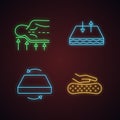 Mattress neon light icons set