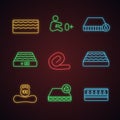 Mattress neon light icons set