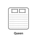 Mattress Queen Size Line Icon. Bed Size Dimension Linear Pictogram. Bed Length Measurement for Bedchamber in Hotel or