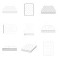 Mattress squab bedding icons set, flat style