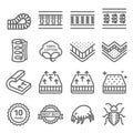 Mattress Vector Line Icon Set. Contains such Icons as Cotton, Dust mite, Bed Bug, Bed layer Inside and more. Expanded Stroke