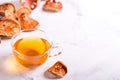 Matum thai tea. Bael fruit tea and slices of dried bael fruit Royalty Free Stock Photo