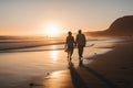 Mature adult couple walking by the beach. Royalty Free Stock Photo