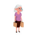 mature age woman buying products on market place cartoon vector