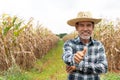 Mature asian farmer showing thumbs up Royalty Free Stock Photo