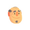 Mature balding man face avatar, positive male character cartoon vector illustration