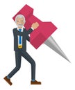 Mature Business Man Holding Thumb Tack Pin Mascot