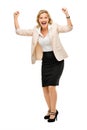 Mature business woman celebrating success full length isolated o Royalty Free Stock Photo