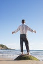 Mature businessman enjoying the sun while standing on a rock Royalty Free Stock Photo