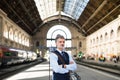 Mature businessman on a train station. Royalty Free Stock Photo