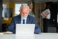 Mature businessman working on laptop. Handsome mature business leader sitting in a modern office Royalty Free Stock Photo
