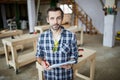 Mature Carpenter Posing in Workshop Royalty Free Stock Photo