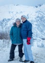 Mature Caucasian couple having their portraits taken in Hatcher& x27;s Pass, Alaska Royalty Free Stock Photo