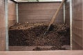 mature compost ready to use in garden produced in a community composter. Concept of recycling and sustainability