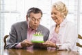 Mature couple with cake. Royalty Free Stock Photo