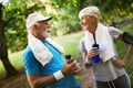 Mature couple is doing sport outdoors. Healthy lifestyle concept Royalty Free Stock Photo