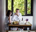 Mature couple having lunch at a restaurant Royalty Free Stock Photo