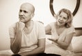 Mature couple having quarrel in bedroom Royalty Free Stock Photo