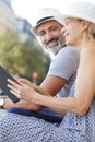 mature couple relaxing after shopping Royalty Free Stock Photo