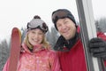 Mature Couple With Ski And Glasses Royalty Free Stock Photo