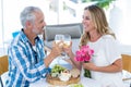 Mature couple toasting wineglass in restaurant