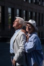 Mature couple walking around the city and sightseeing. Royalty Free Stock Photo