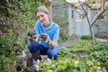 Mature Female Landscape Gardener Planting Plants In Garden Reading Instructions On Care Label Royalty Free Stock Photo