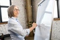 Mature female teacher writing on a whiteboard Royalty Free Stock Photo