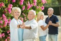 Mature friends dancing walts Royalty Free Stock Photo