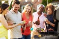 Mature Friends Enjoying Outdoor Summer Barbeque In Garden Royalty Free Stock Photo