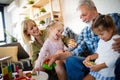 Senior grandparents playing with grandchildren and having fun with family Royalty Free Stock Photo