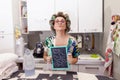 Mature housewife woman with curlers Royalty Free Stock Photo