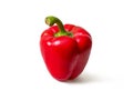 Mature, juicy, bright red bell pepper on a white background
