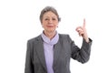 Mature lady with raised finger up - elder woman isolated on whit