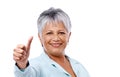 Mature lifestyle. Studio shot of a mature woman giving the thumbs up isolated on white. Royalty Free Stock Photo