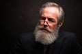 Mature male model wearing suit with grey hairstyle and beard Royalty Free Stock Photo