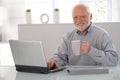 Mature man with computer smiling Royalty Free Stock Photo