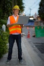 Mature man construction worker at the construction site in the c Royalty Free Stock Photo