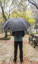 Mature man covered with big black umbrella Royalty Free Stock Photo