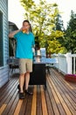 Mature Man enjoying a cold beer on nice day outdoors Royalty Free Stock Photo