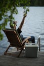 Mature man fishing from pier Royalty Free Stock Photo