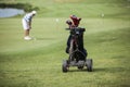 Mature man golf player with hat patting on a green Royalty Free Stock Photo