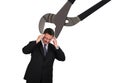 Mature Man with head in groove lock pliers Royalty Free Stock Photo